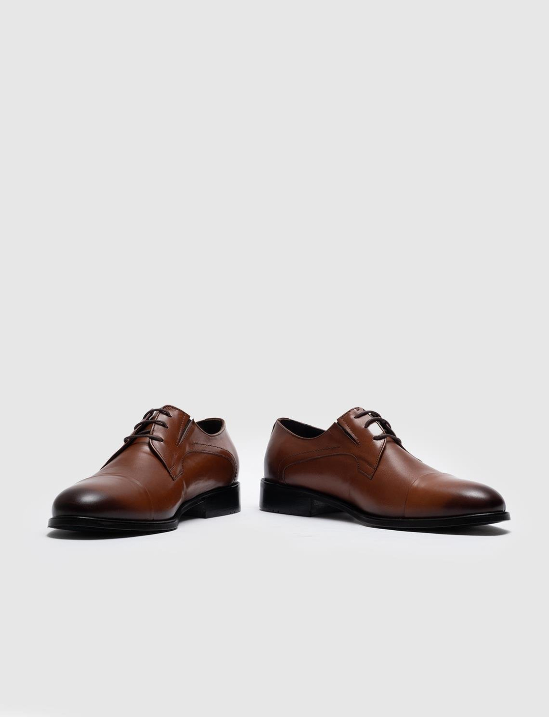 Men Tan Genuine Leather Cap Toe Dress Shoes