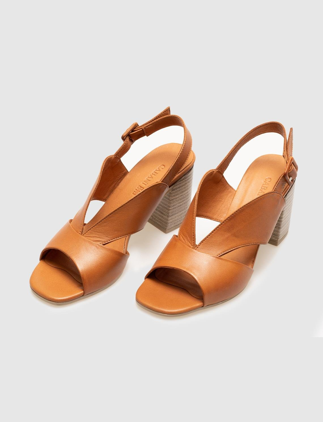 Women Tan Genuine Leather Buckle Detail Heeled Sandals
