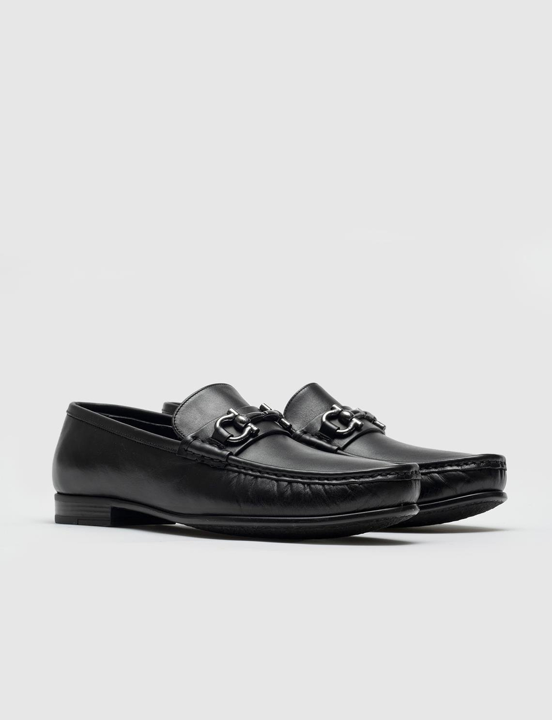 Men Black Genuine Leather Bit Loafers