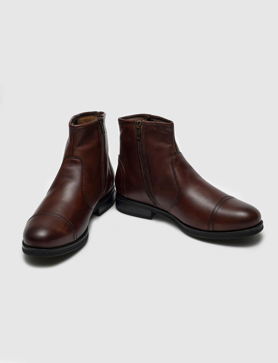 Hakiki Deri Yandan Fermuarlı Kahverengi Erkek Bot