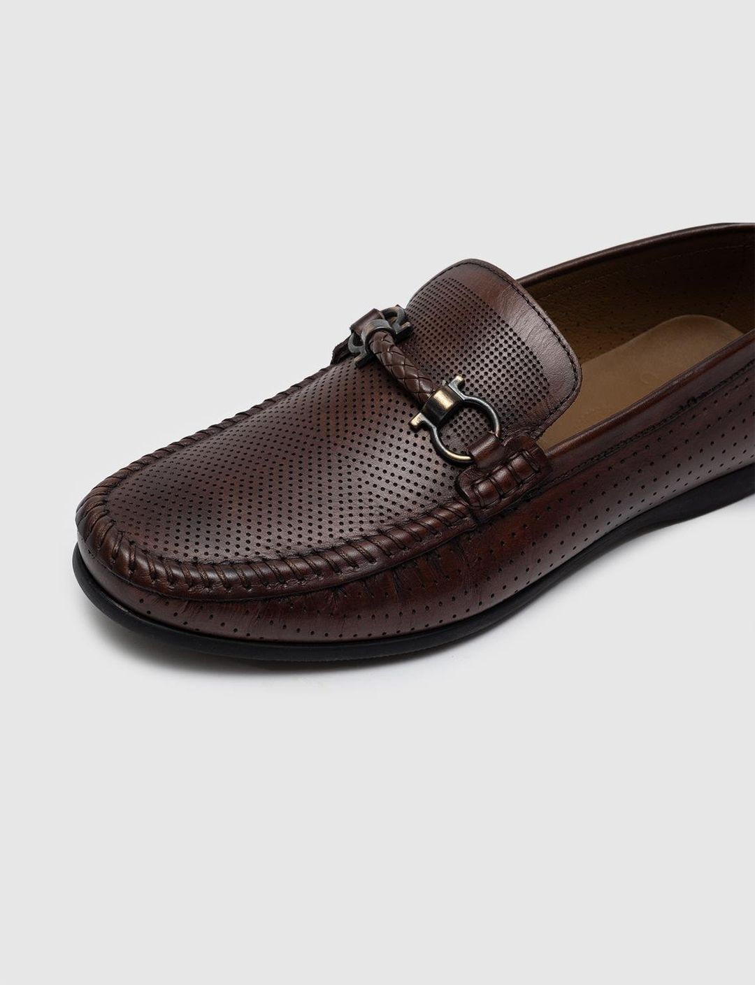 Hakiki Deri Yazlık Kahverengi Kemer Detaylı Erkek Loafer Ayakkabı