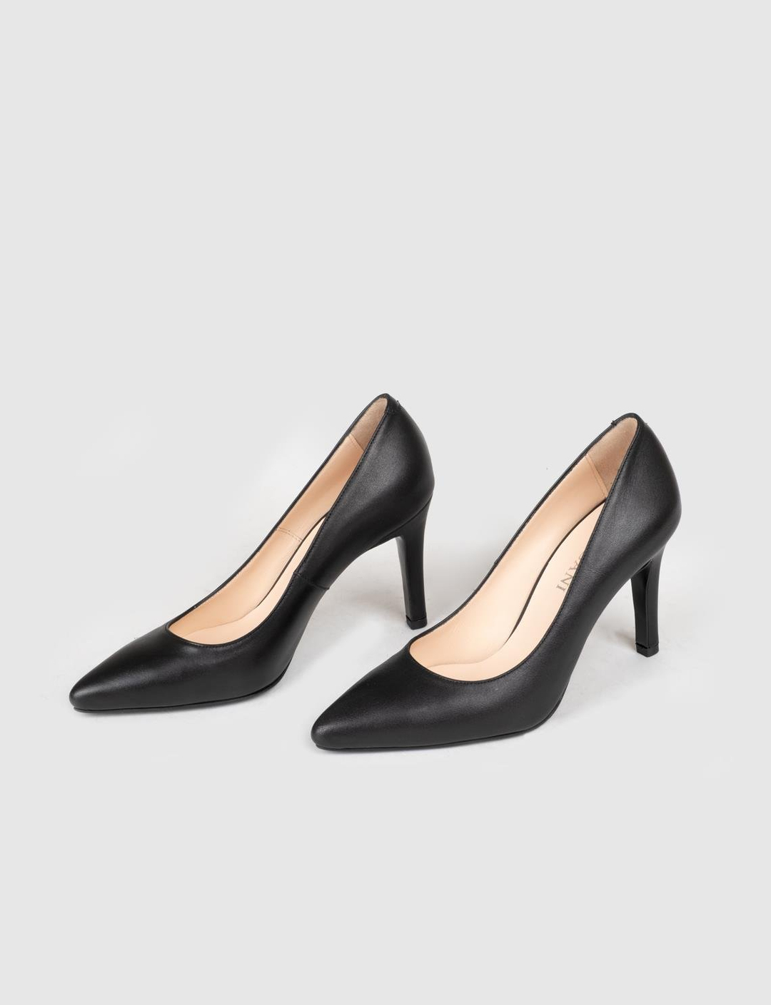 Women Black Genuine Leather Point Toe Stiletto Heeled Pumps