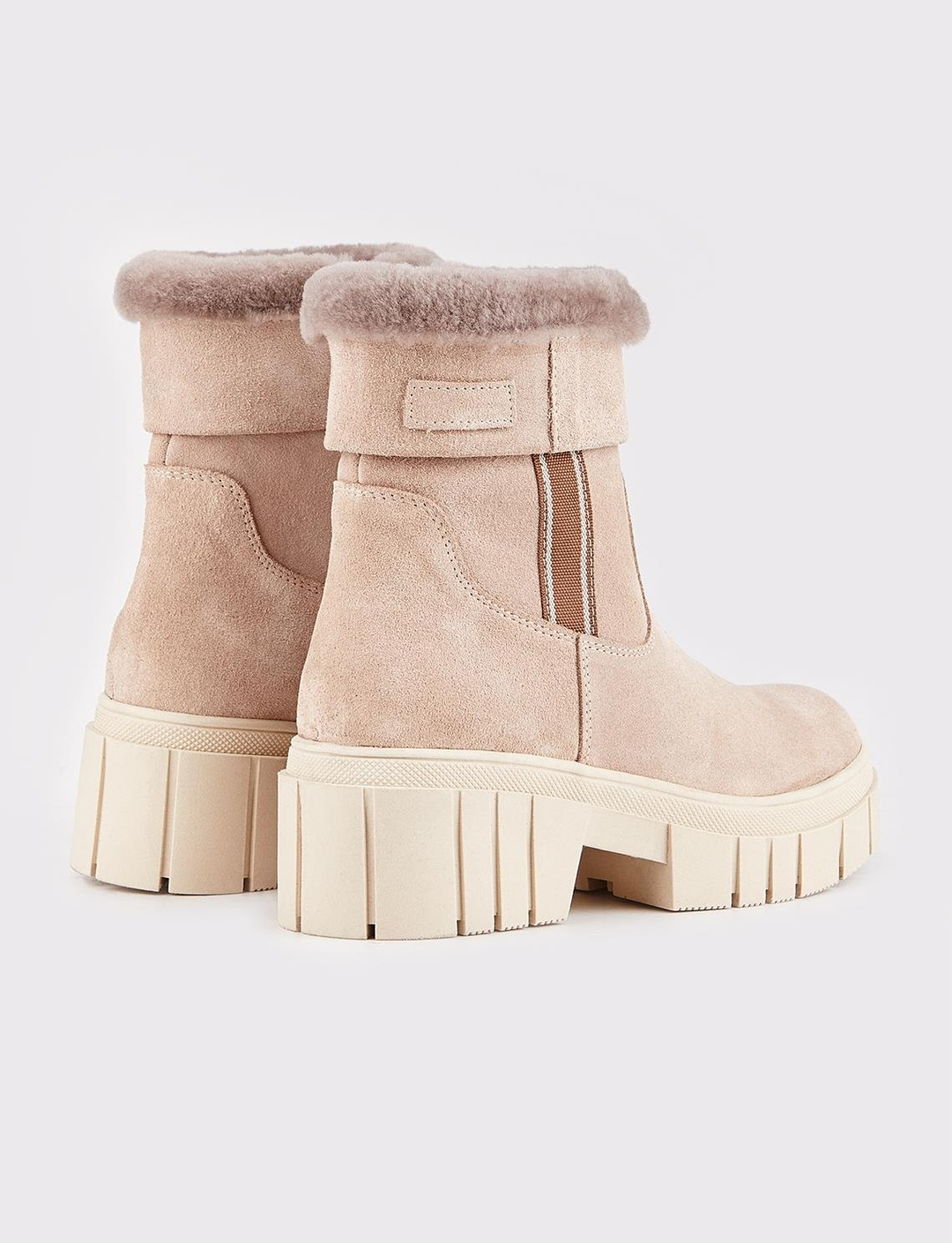 Kadın Süet Hakiki Deri Bej Fermuarlı Günlük Bot