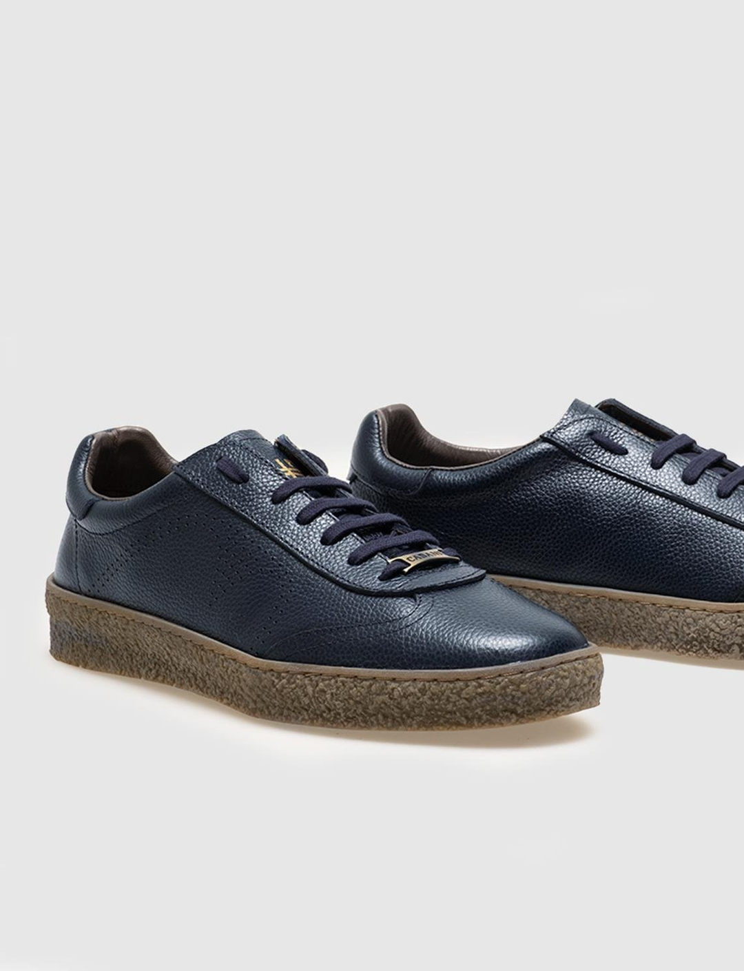 Men Navy Blue Genuine Leather Lace Up Front Sneakers