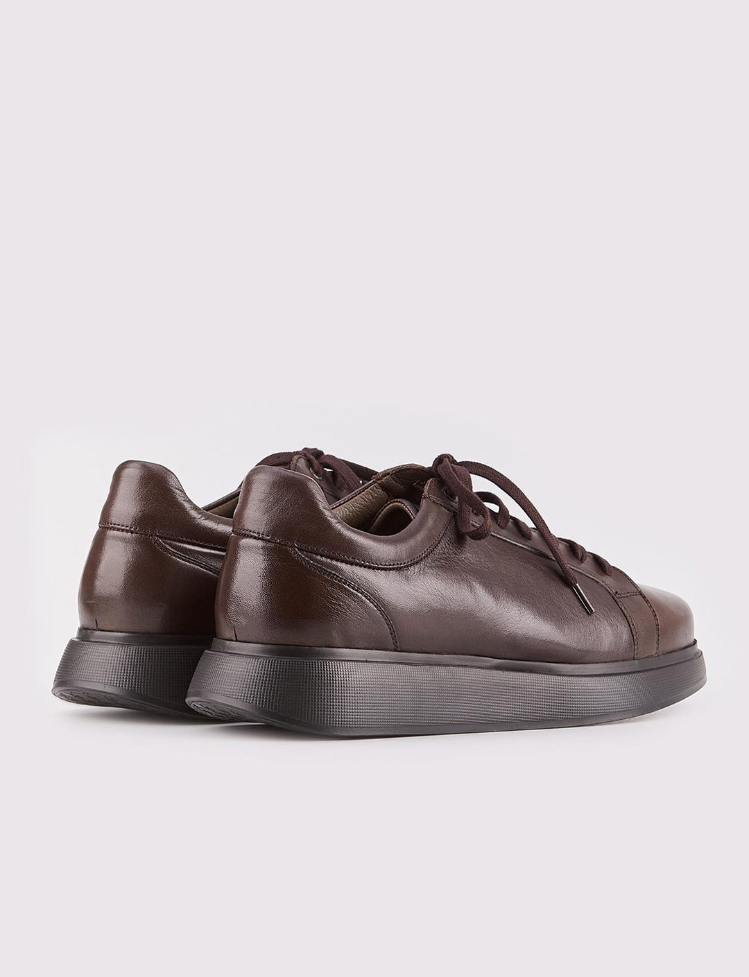 Kauçuk Taban Hakiki Deri Kahverengi Bağcıklı Erkek Spor Ayakkabı