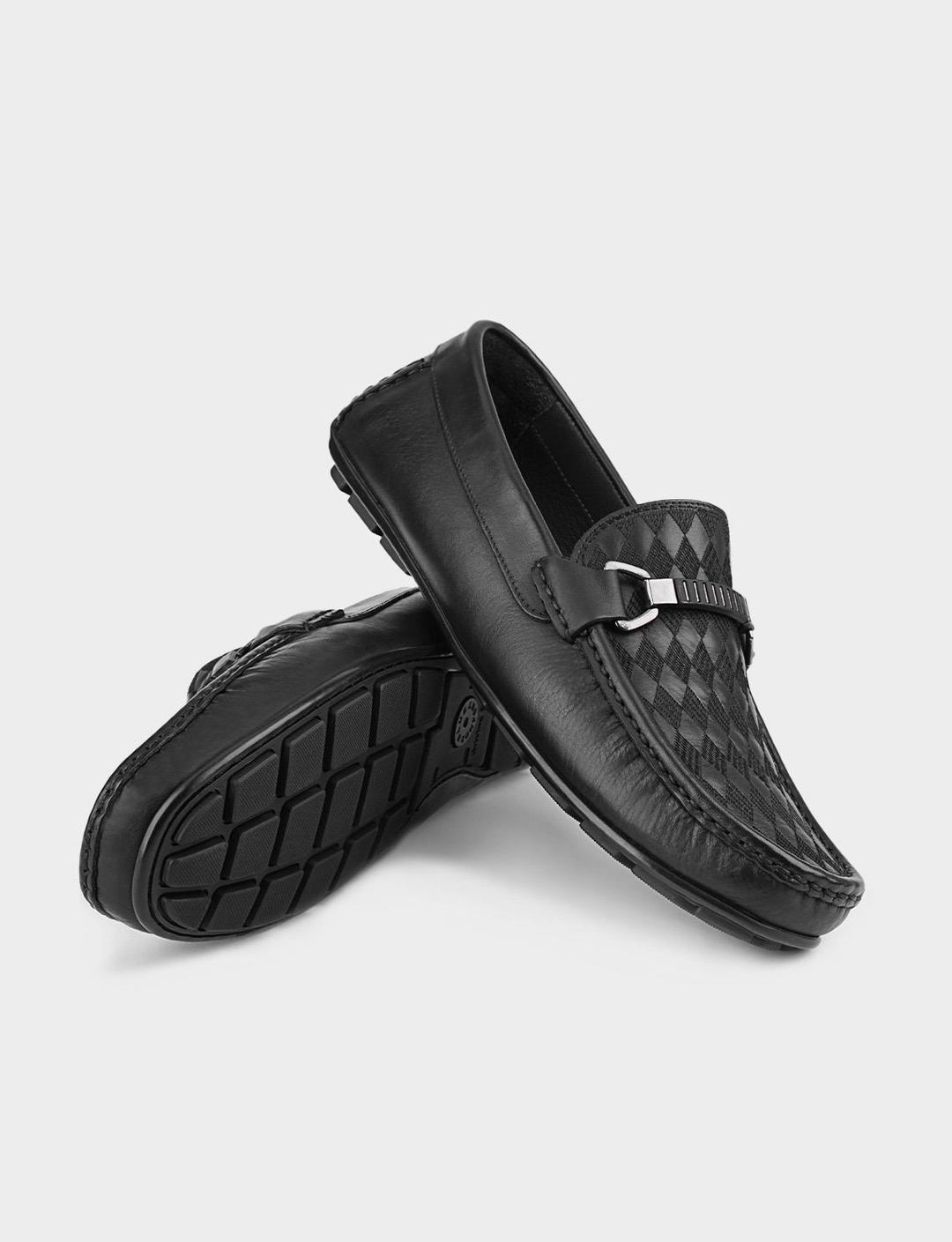 Men Black Genuine Leather Bit Loafers