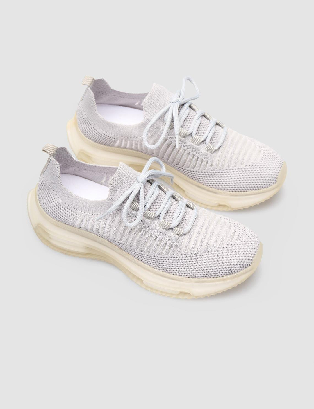 Kauçuk Tabanlı Gri Bağcıklı Kadın Sneaker Spor Ayakkabı