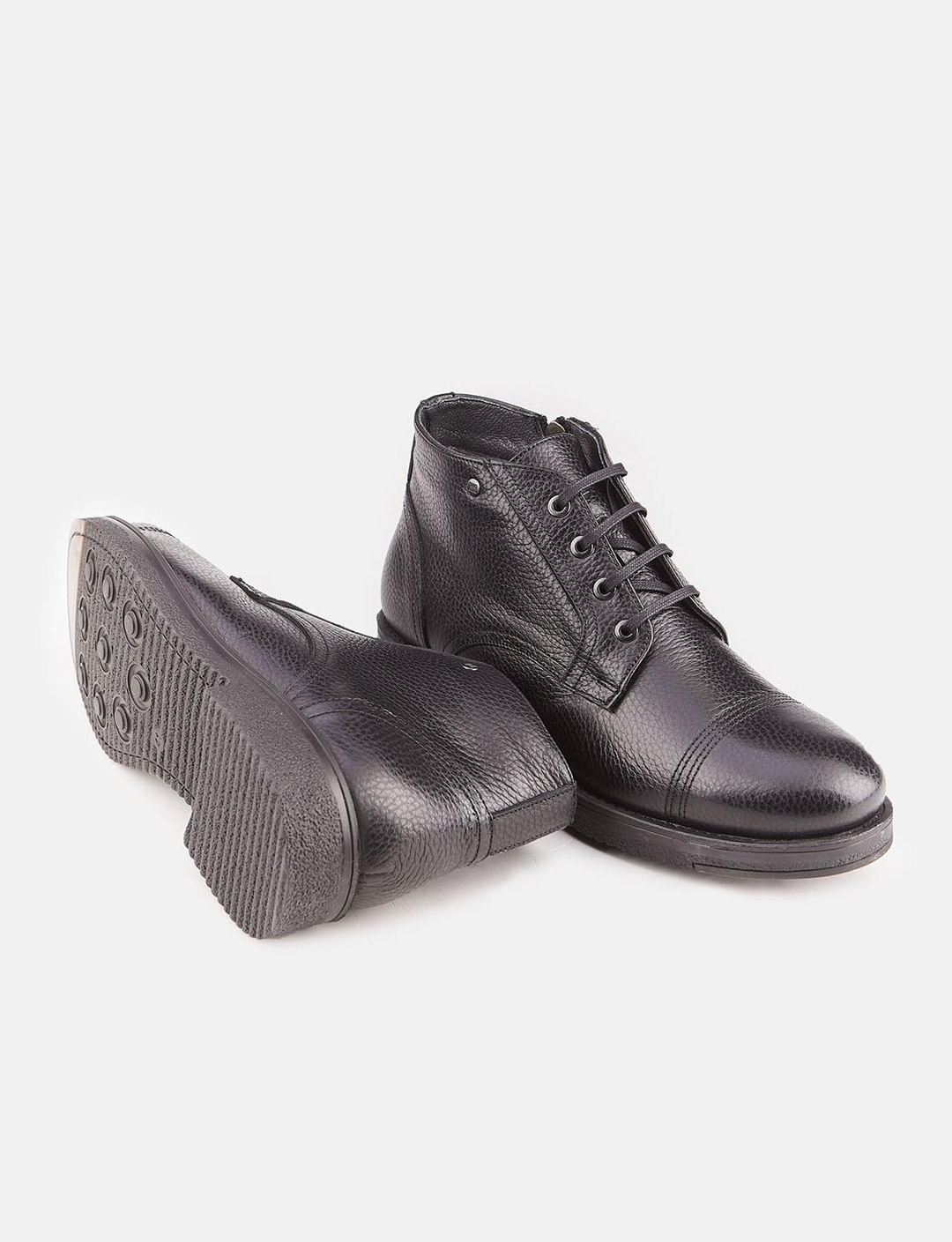 Kauçuk Tabanlı Hakiki Deri Siyah Bağcıklı Fermuarlı Erkek Günlük Bot