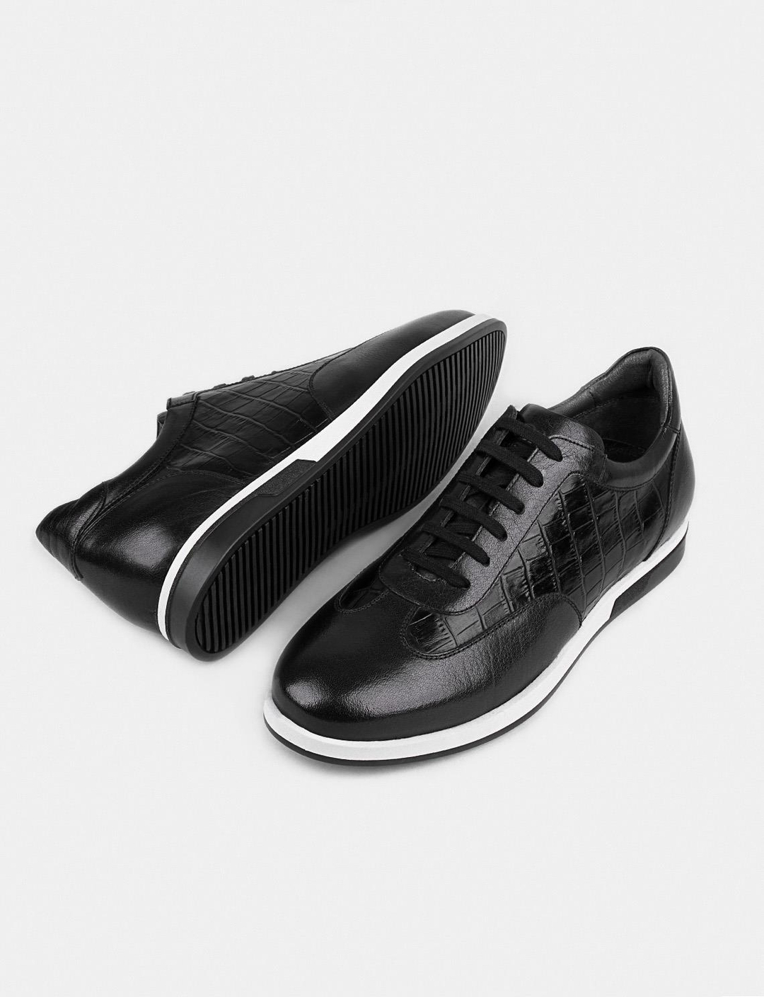 Kauçuk Tabanlı Hakiki Deri Siyah Bağcıklı Erkek Günlük Ayakkabı