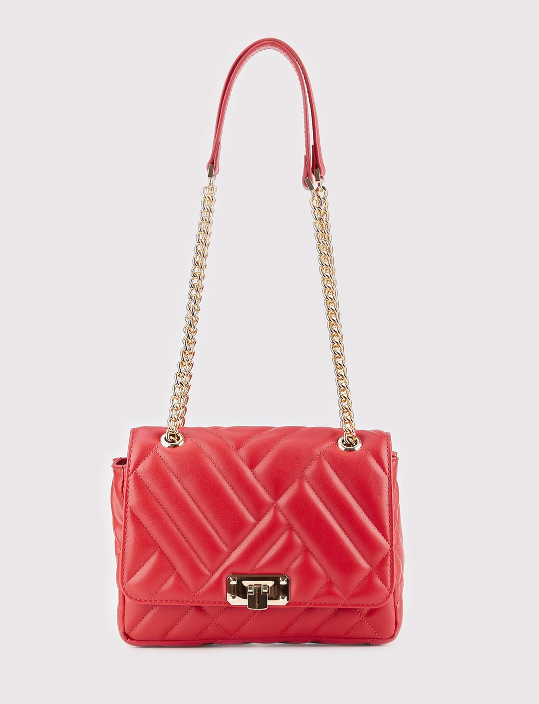 Women Red Quilted Flap Chain Square Bag