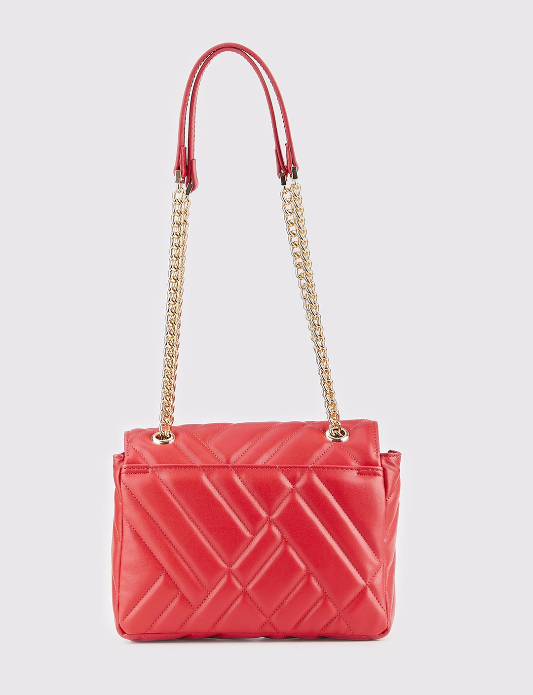 Women Red Quilted Flap Chain Square Bag