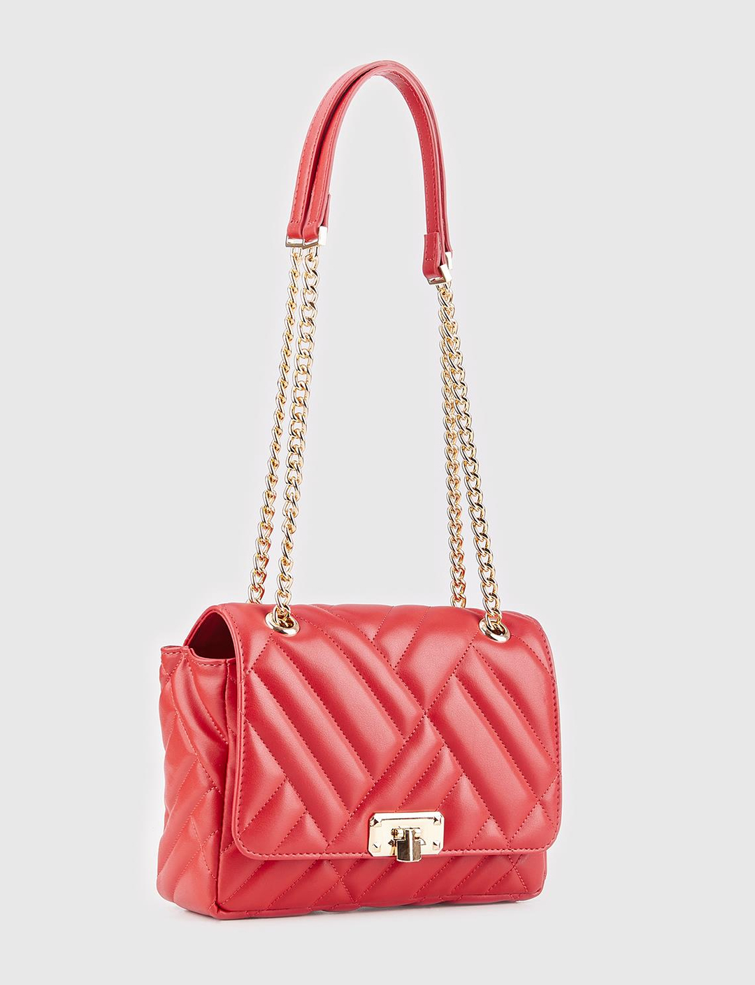 Women Red Quilted Flap Chain Square Bag