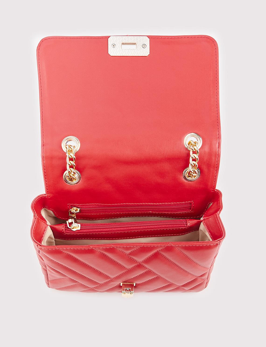 Women Red Quilted Flap Chain Square Bag