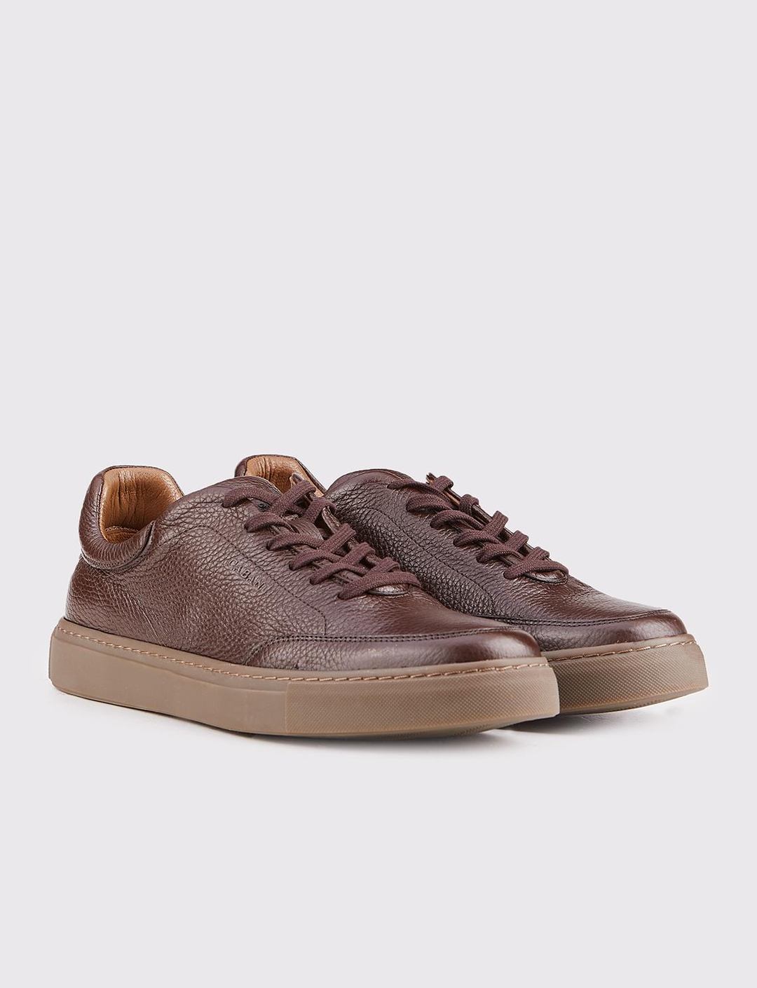 Men Brown Genuine Leather Low Top Sneakers