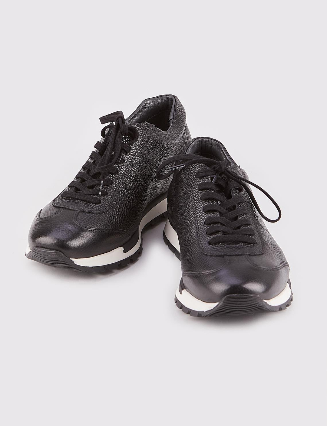 Light Termo Tabanlı Hakiki Deri Siyah Bağcıklı Erkek Spor Ayakkabı