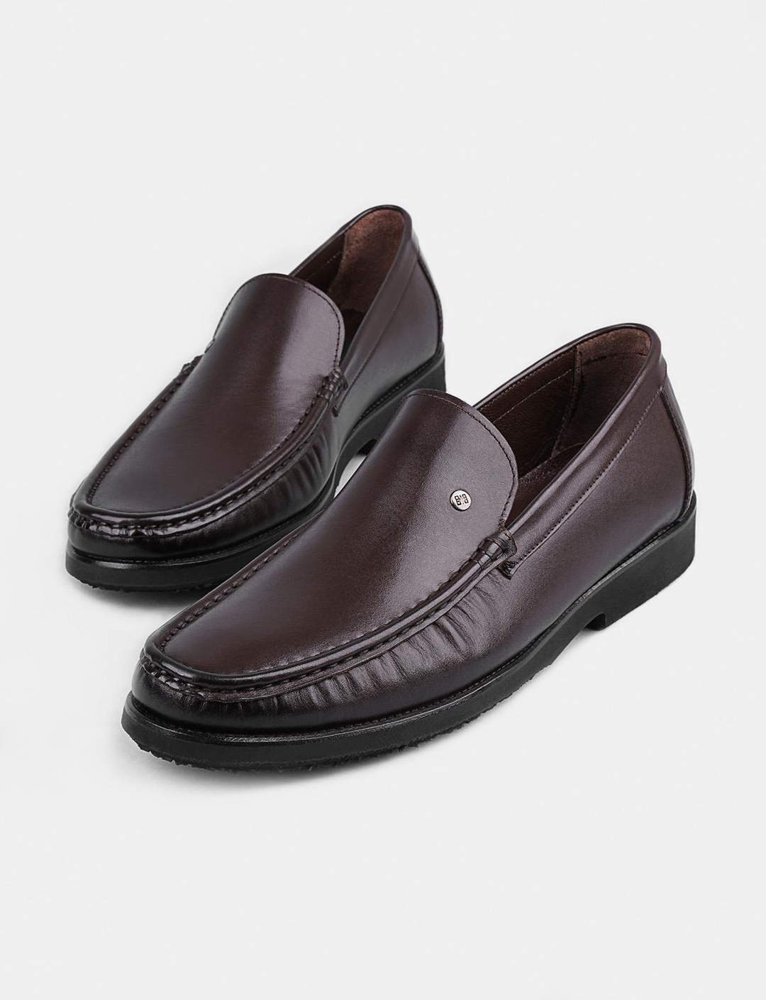 Metal Aksesuarlı Hakiki Deri Kahverengi Erkek Günlük Ayakkabı