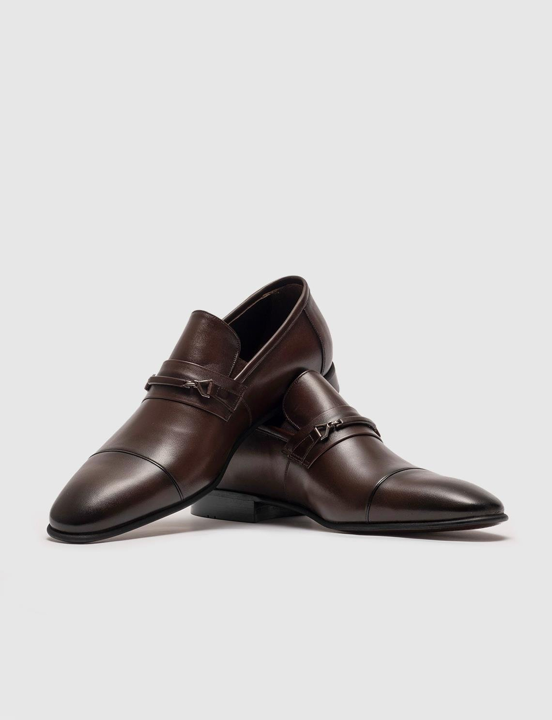 Neolit Tabanlı Hakiki Deri Kahverengi Tokalı Erkek Klasik Ayakkabı