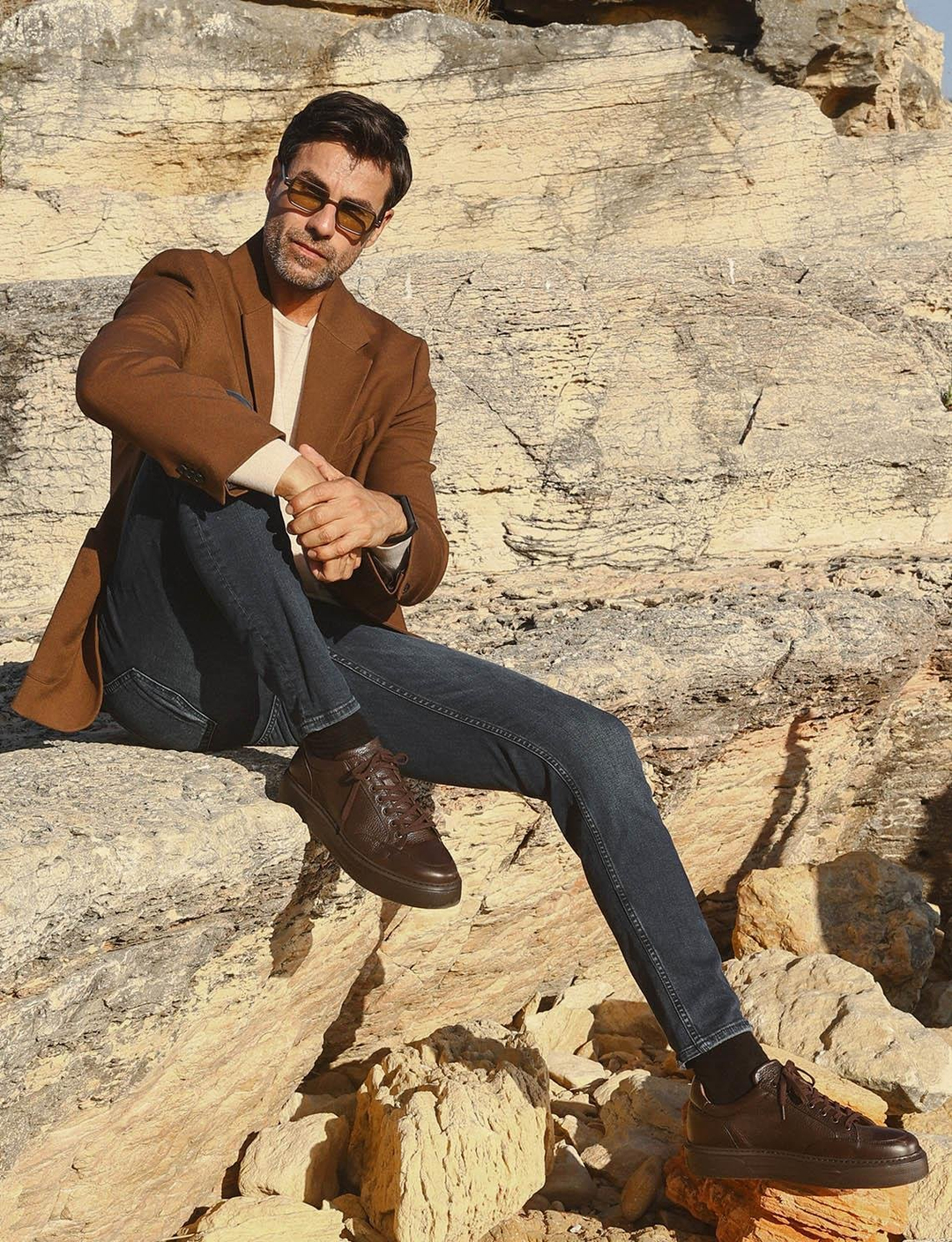 Özel Tasarım Hakiki Deri Kahverengi Bağcıklı Erkek Spor Ayakkabı