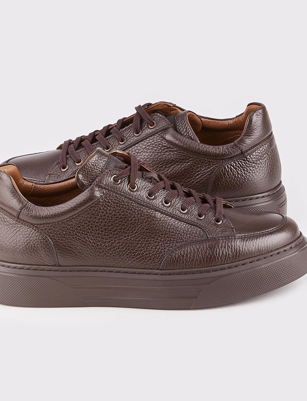 Özel Tasarım Hakiki Deri Kahverengi Bağcıklı Erkek Spor Ayakkabı