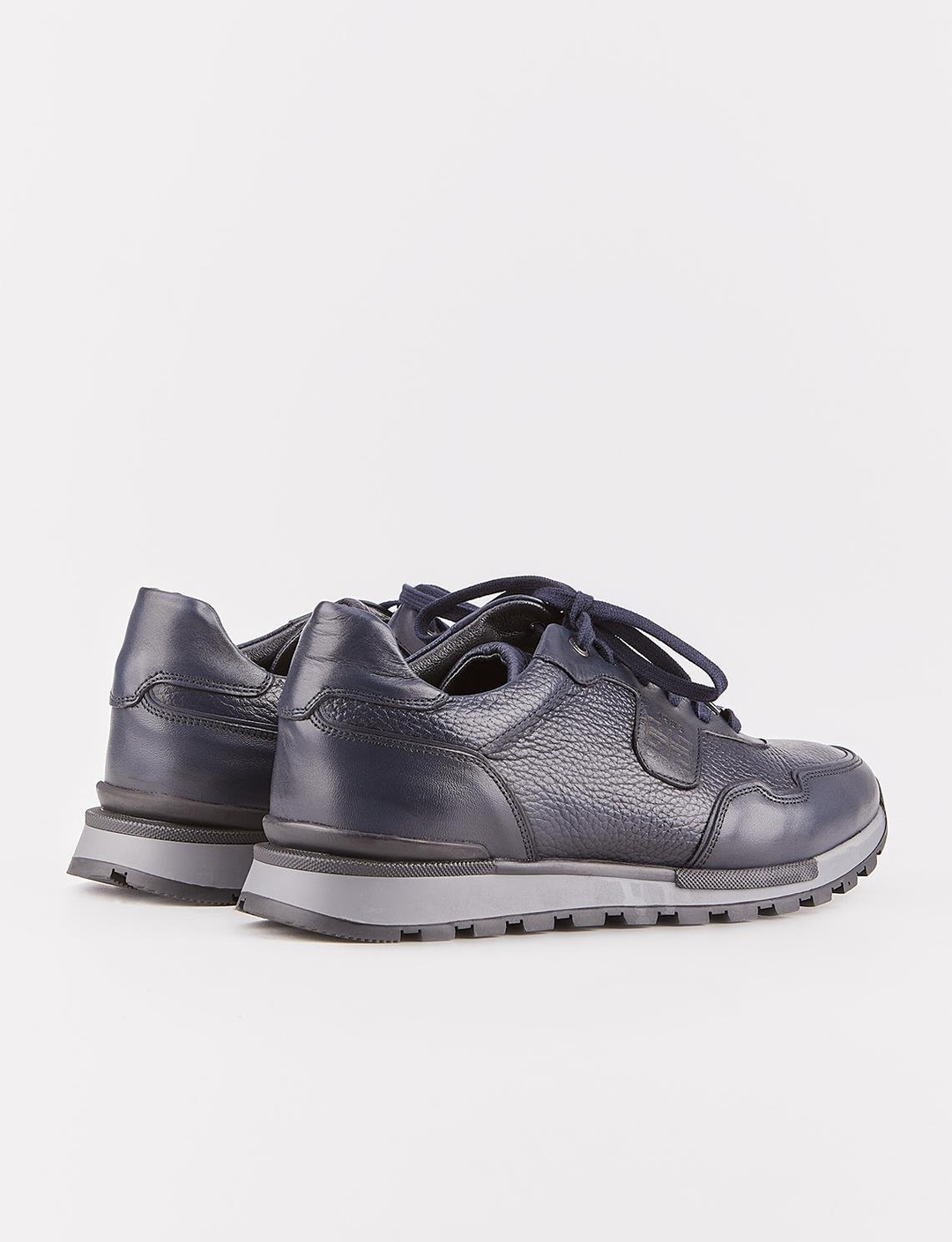 Özel Tasarımlı Hakiki Deri Lacivert Bağcıklı Erkek Spor Ayakkabı