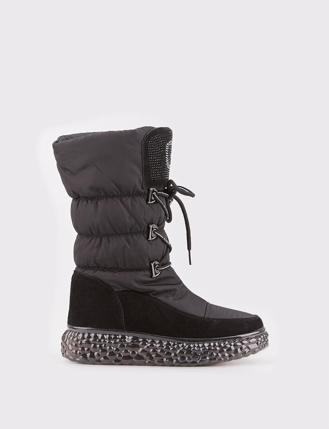 Siyah Bağcıklı Yan fermuarlı Kadın Günlük Bot