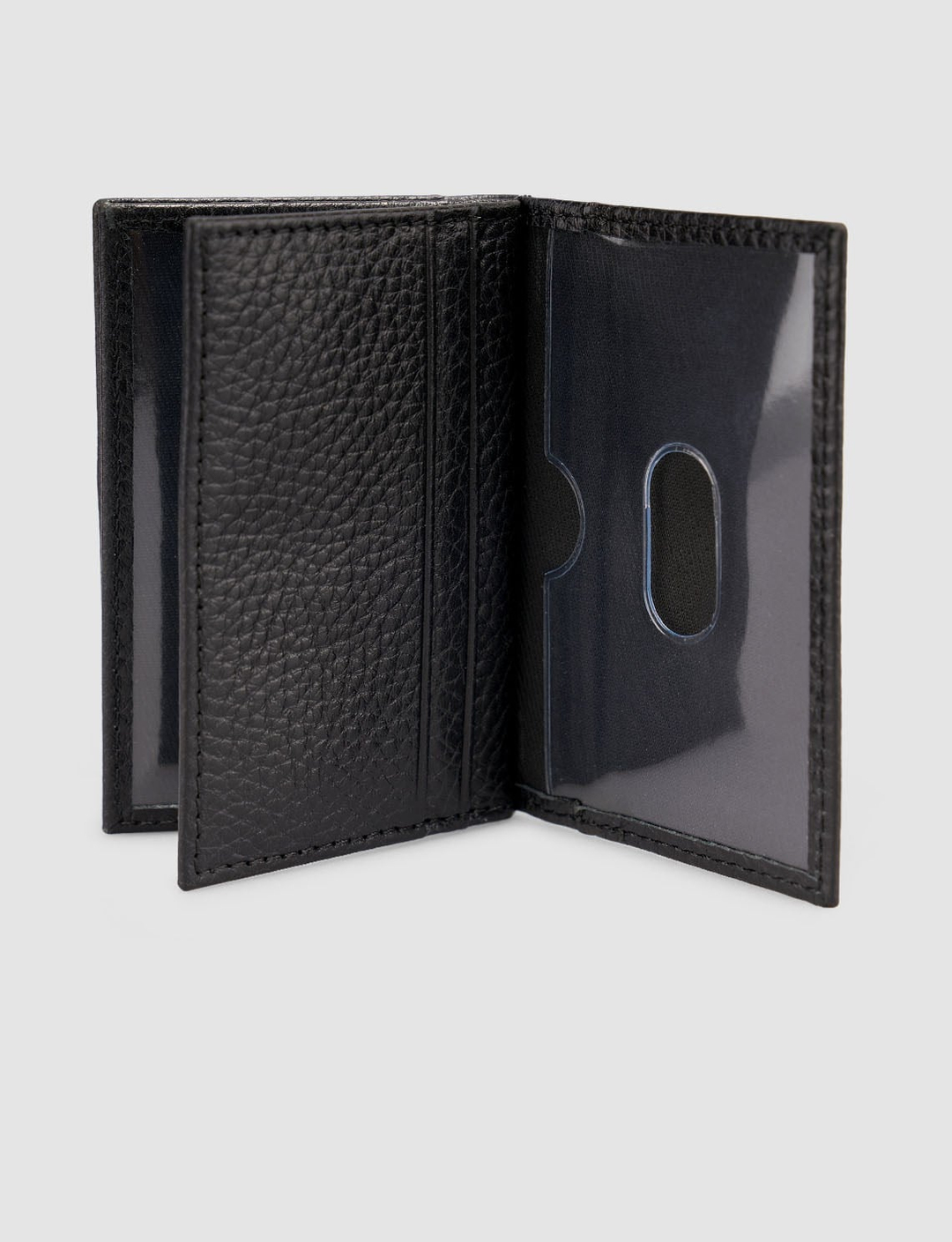 Siyah Dokulu Hakiki Deri Dikey Cüzdan (Kartlık Bölmeli)