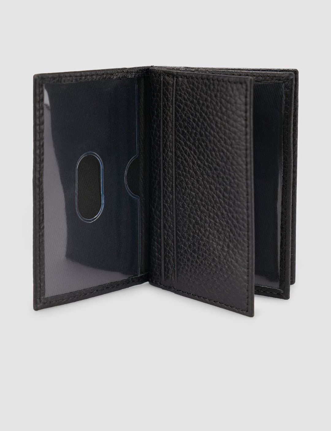 Siyah Dokulu Hakiki Deri Dikey Cüzdan (Kartlık Bölmeli)