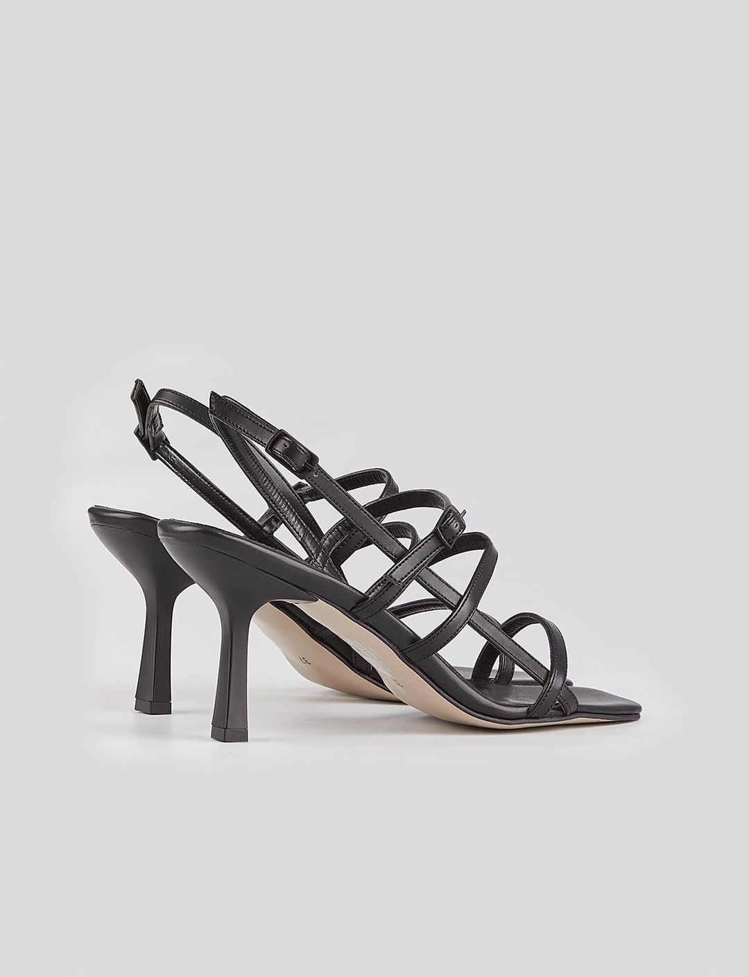 Women Black Stiletto Heeled Ankle Strap Sandals