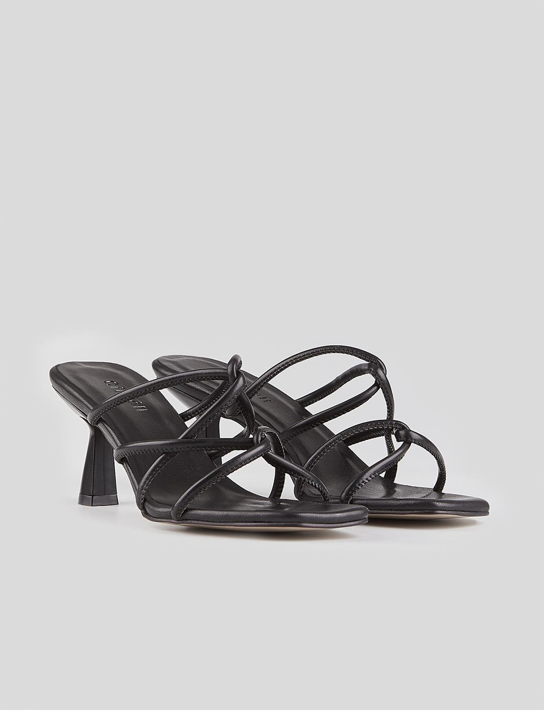 Women Black Pyramid Heeled Strappy Slippers