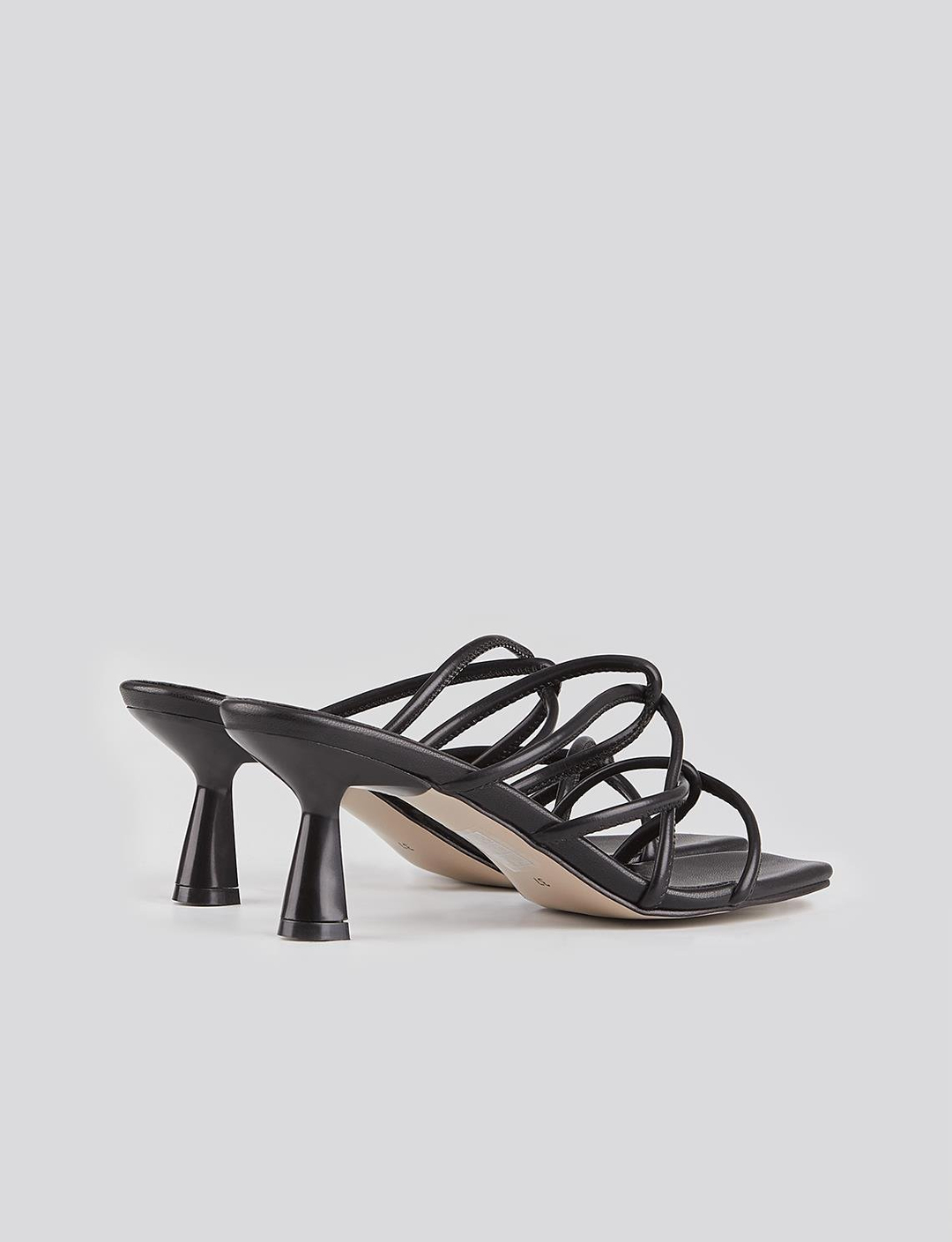 Women Black Pyramid Heeled Strappy Slippers