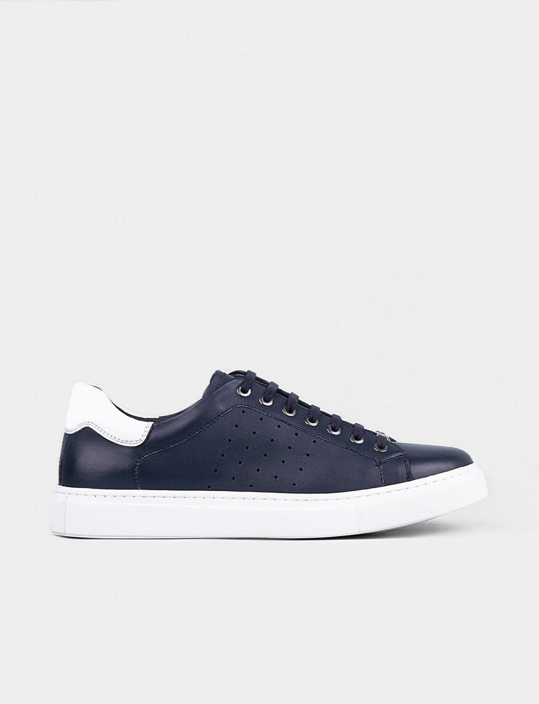 Sneaker Hakiki Deri Lacivert Bağcıklı Erkek Spor Ayakkabı