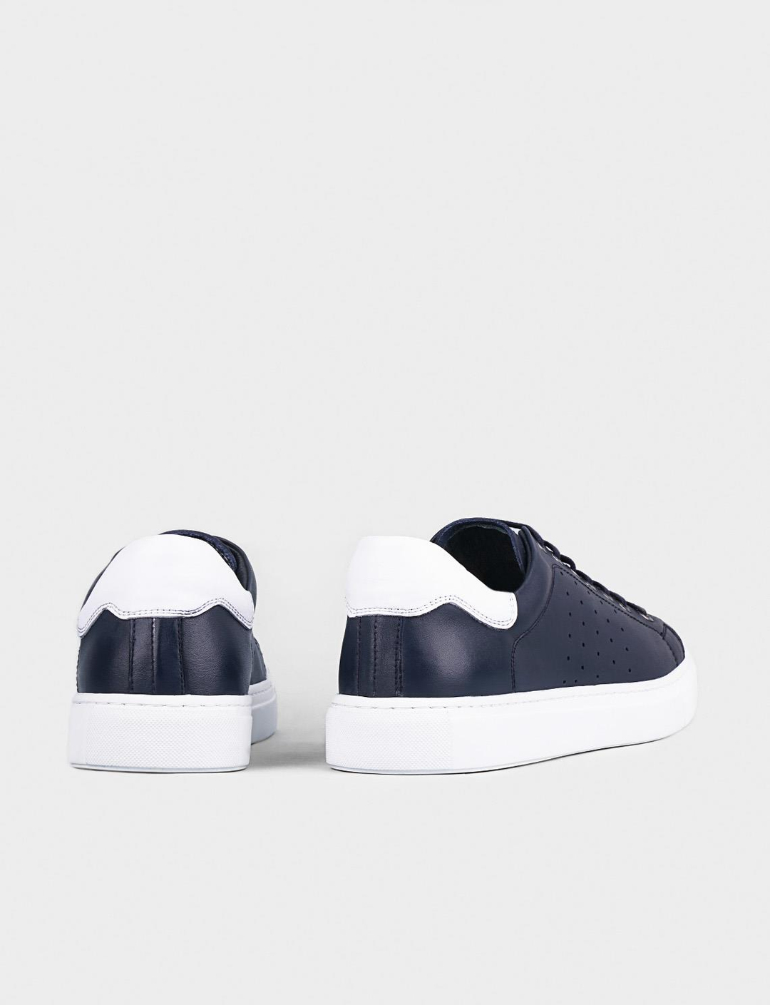 Sneaker Hakiki Deri Lacivert Bağcıklı Erkek Spor Ayakkabı