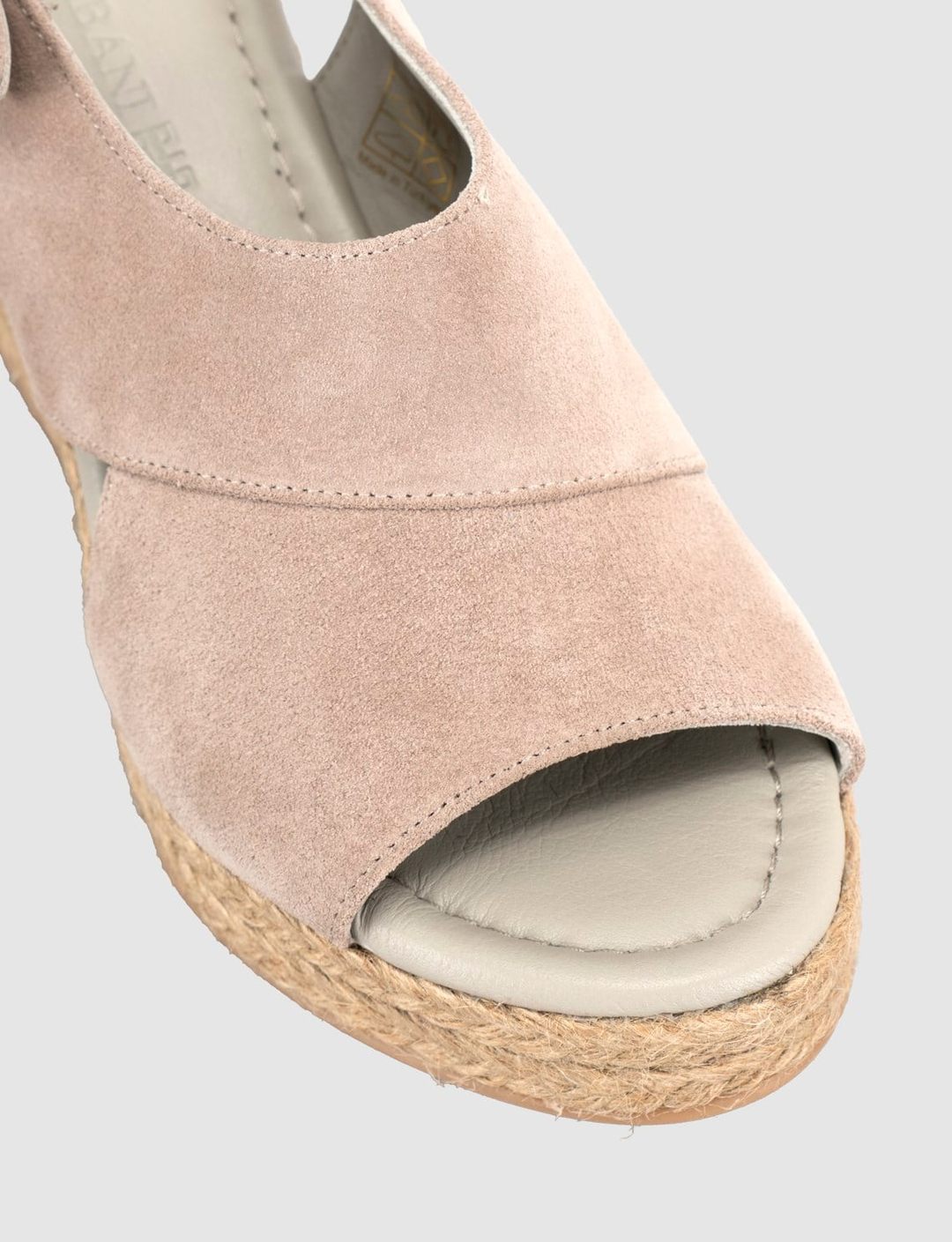 Taş Süet Hakiki Deri Hasır Taban Kadın Dolgu Topuk Sandalet