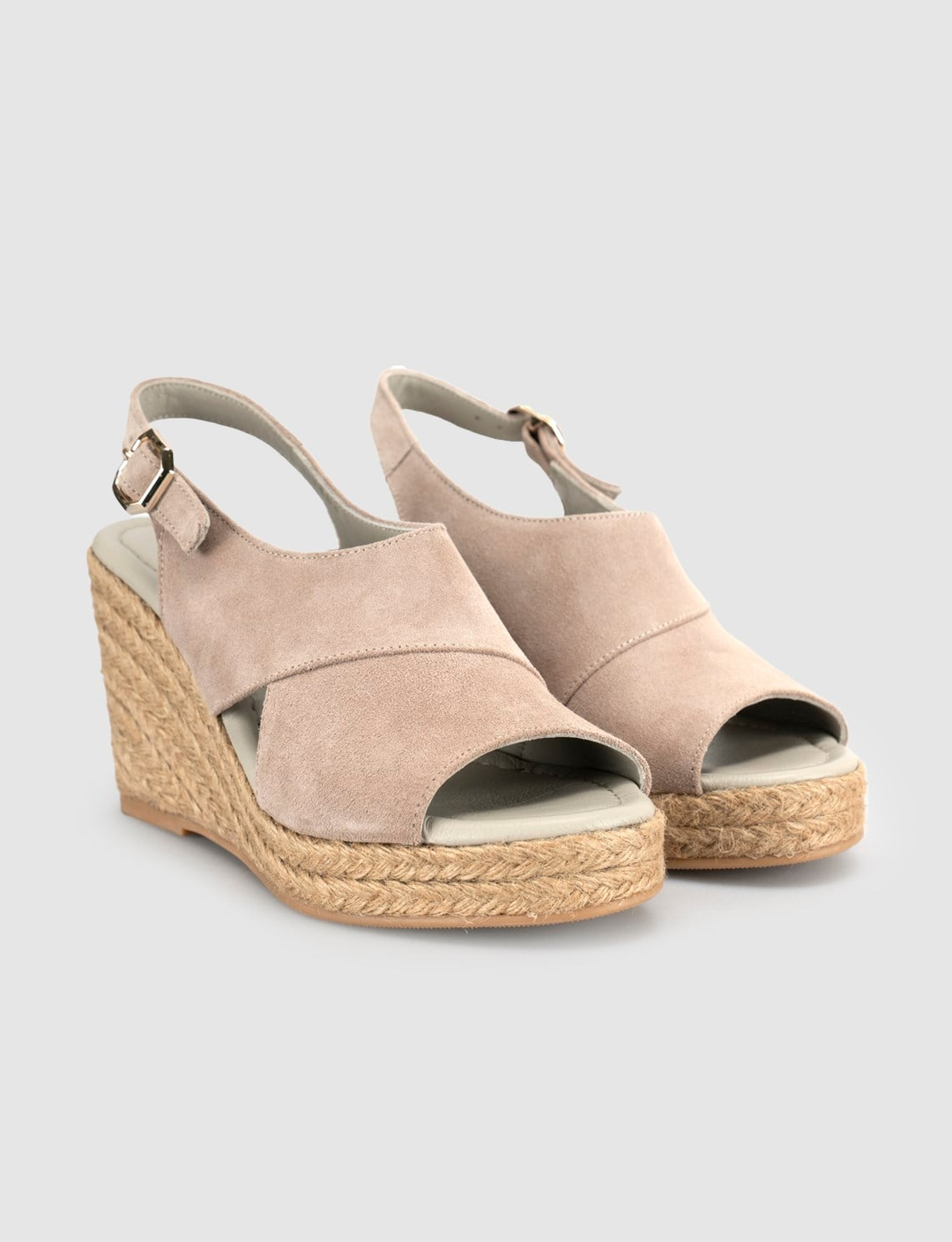 Taş Süet Hakiki Deri Hasır Taban Kadın Dolgu Topuk Sandalet