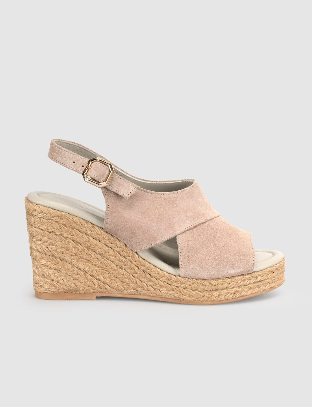 Taş Süet Hakiki Deri Hasır Taban Kadın Dolgu Topuk Sandalet