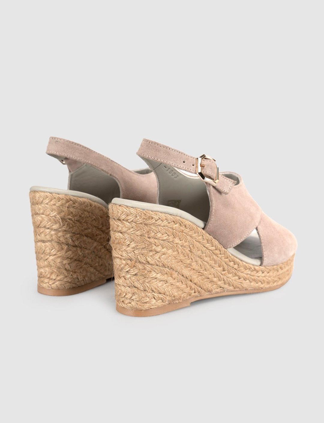 Taş Süet Hakiki Deri Hasır Taban Kadın Dolgu Topuk Sandalet