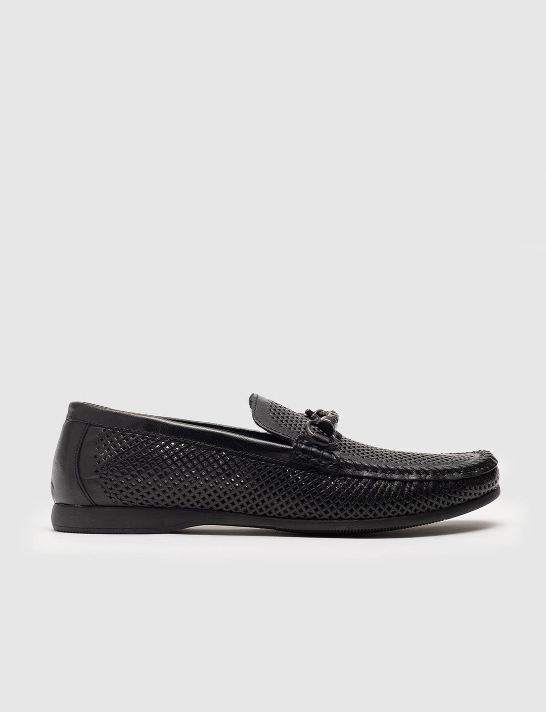Men Black Genuine Leather Moc Toe Bit Loafers