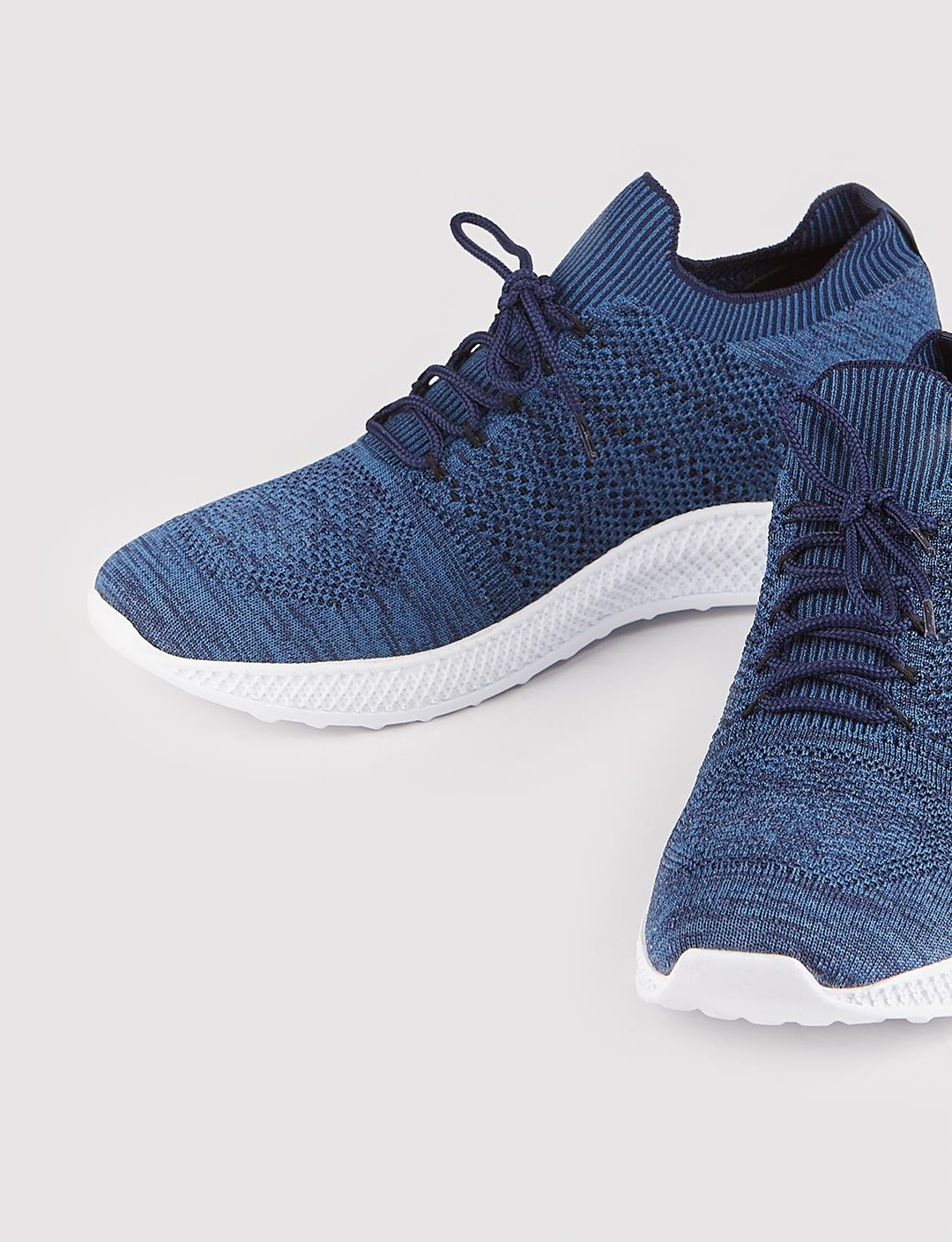 Men Navy Blue Knit Lace Up Sneakers