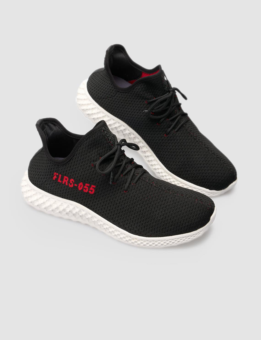 Men Black Knit Lace Up Sneakers