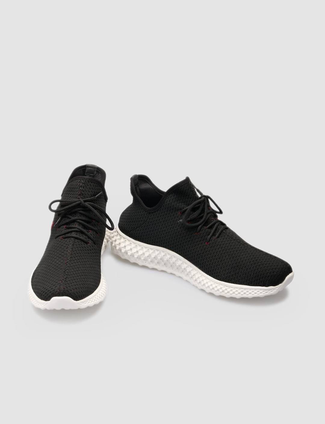 Men Black Knit Lace Up Sneakers