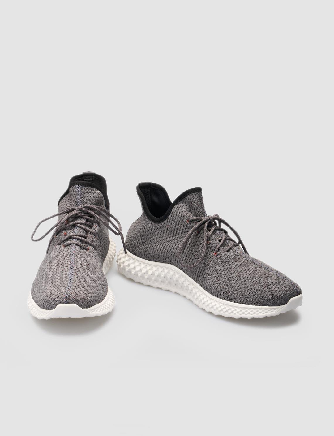 Men Dark Grey Knit Lace Up Sneakers