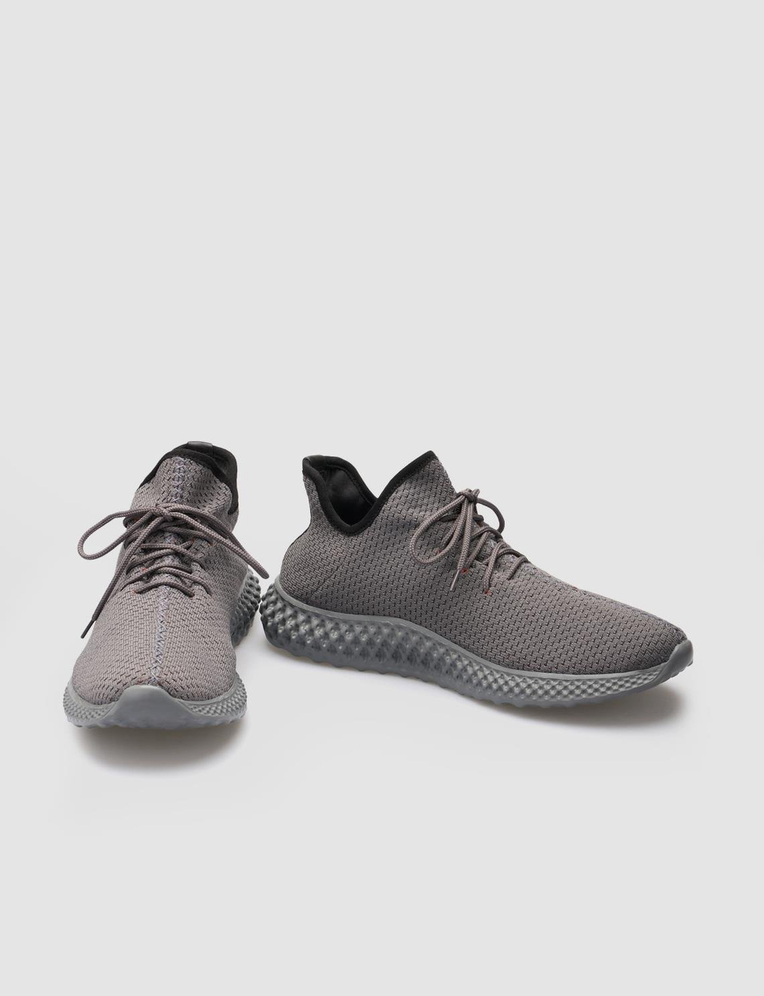 Yazı Motifli Triko Gri Bağcıklı Erkek Spor Ayakkabı