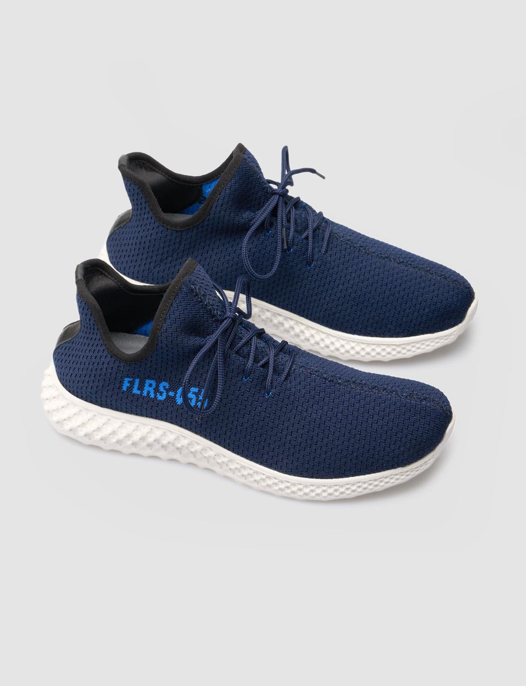 Men Navy Blue Knit Lace Up Sneakers