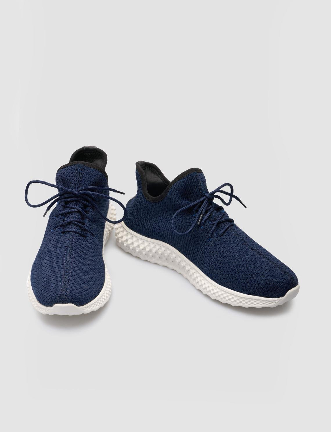 Men Navy Blue Knit Lace Up Sneakers