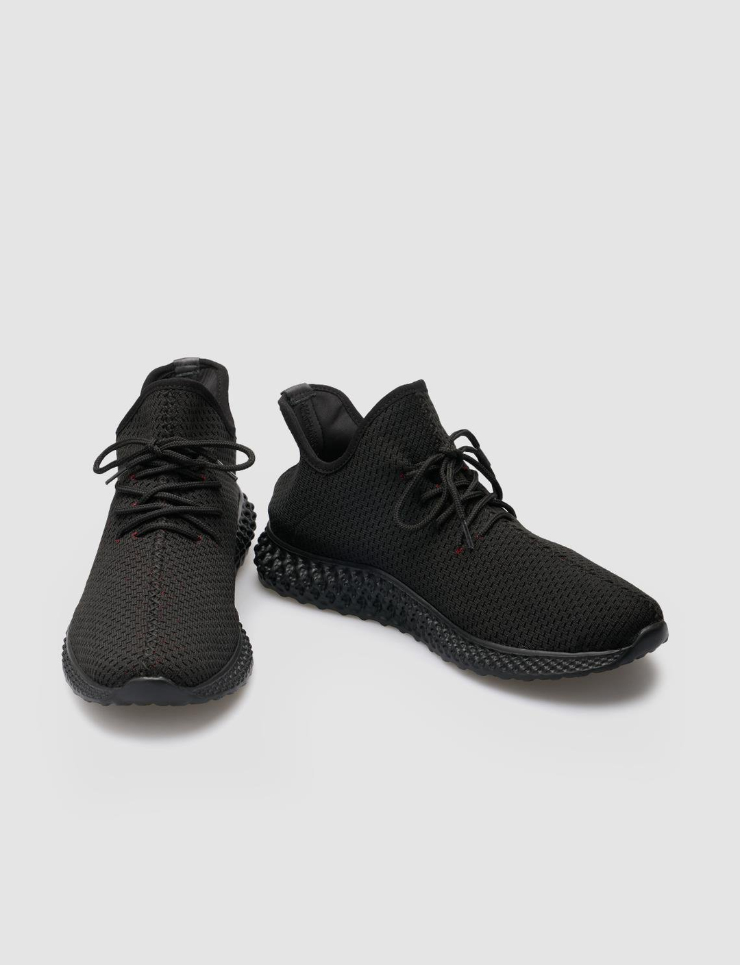 Men Black Knit Lace Up Sneakers