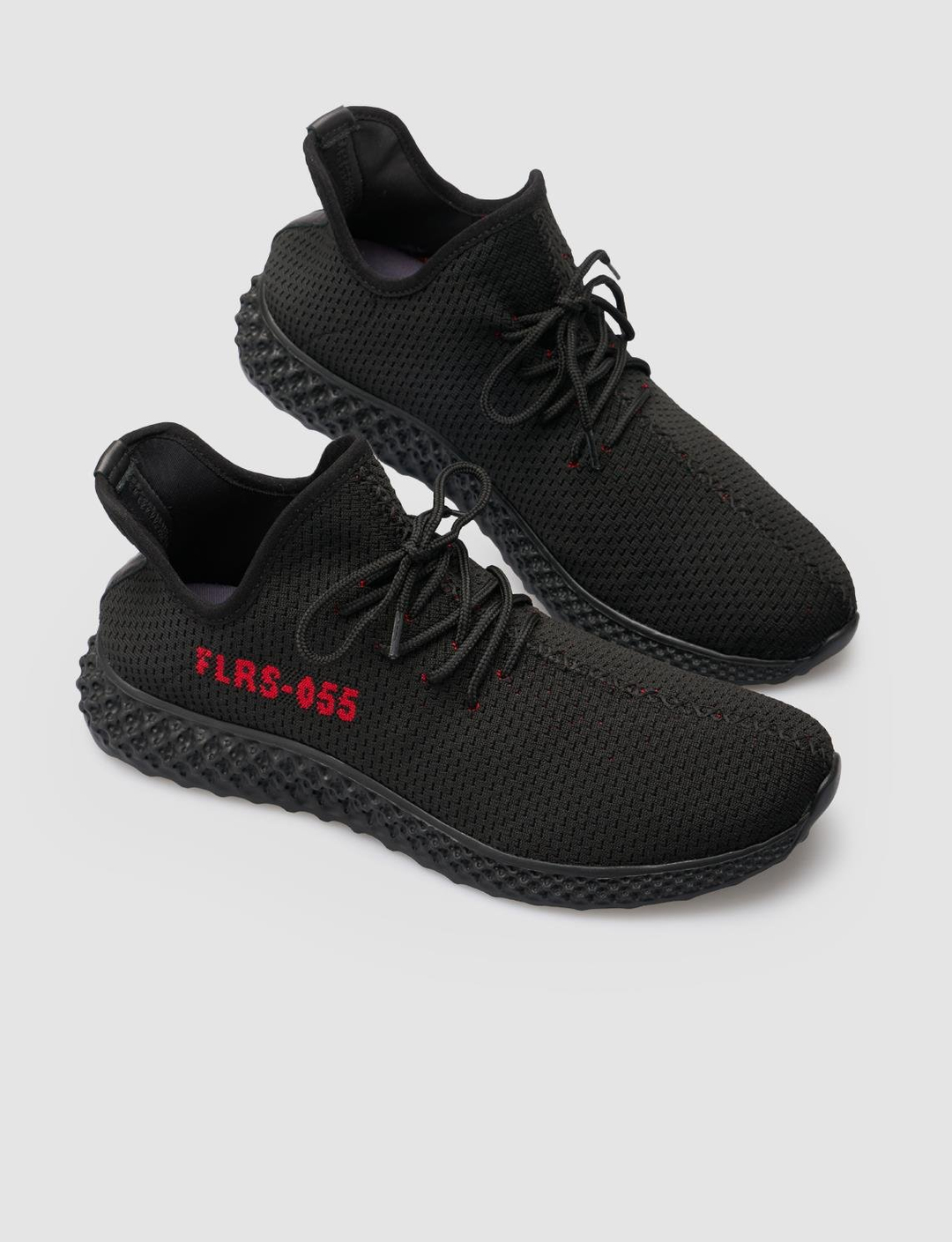 Men Black Knit Lace Up Sneakers