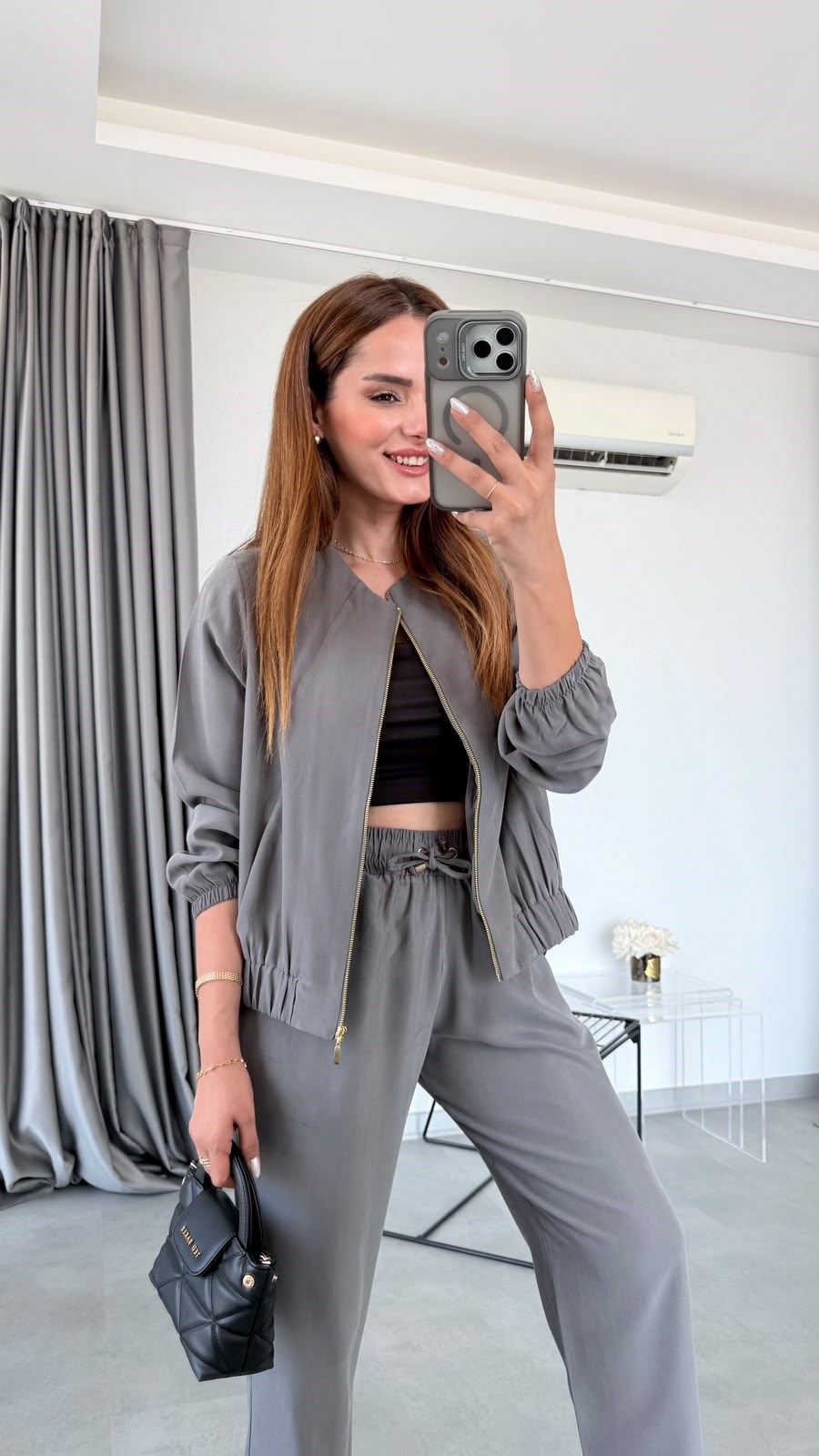 Gri Lexi Fermuarlı Beli Lastikli Takım