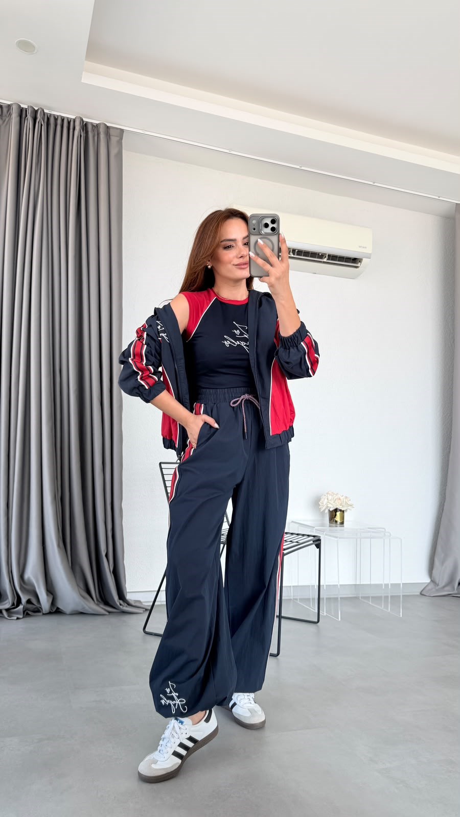 Lacivert Angel Paçası Lastik Detaylı Pantolon