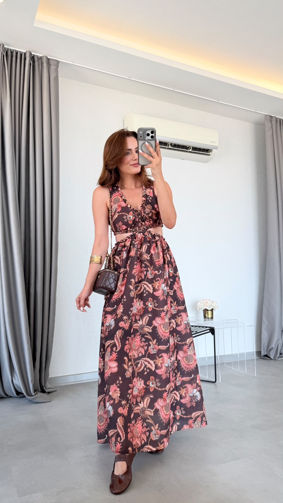 Çiçek Desenli Zena Bel Dekolteli Elbise