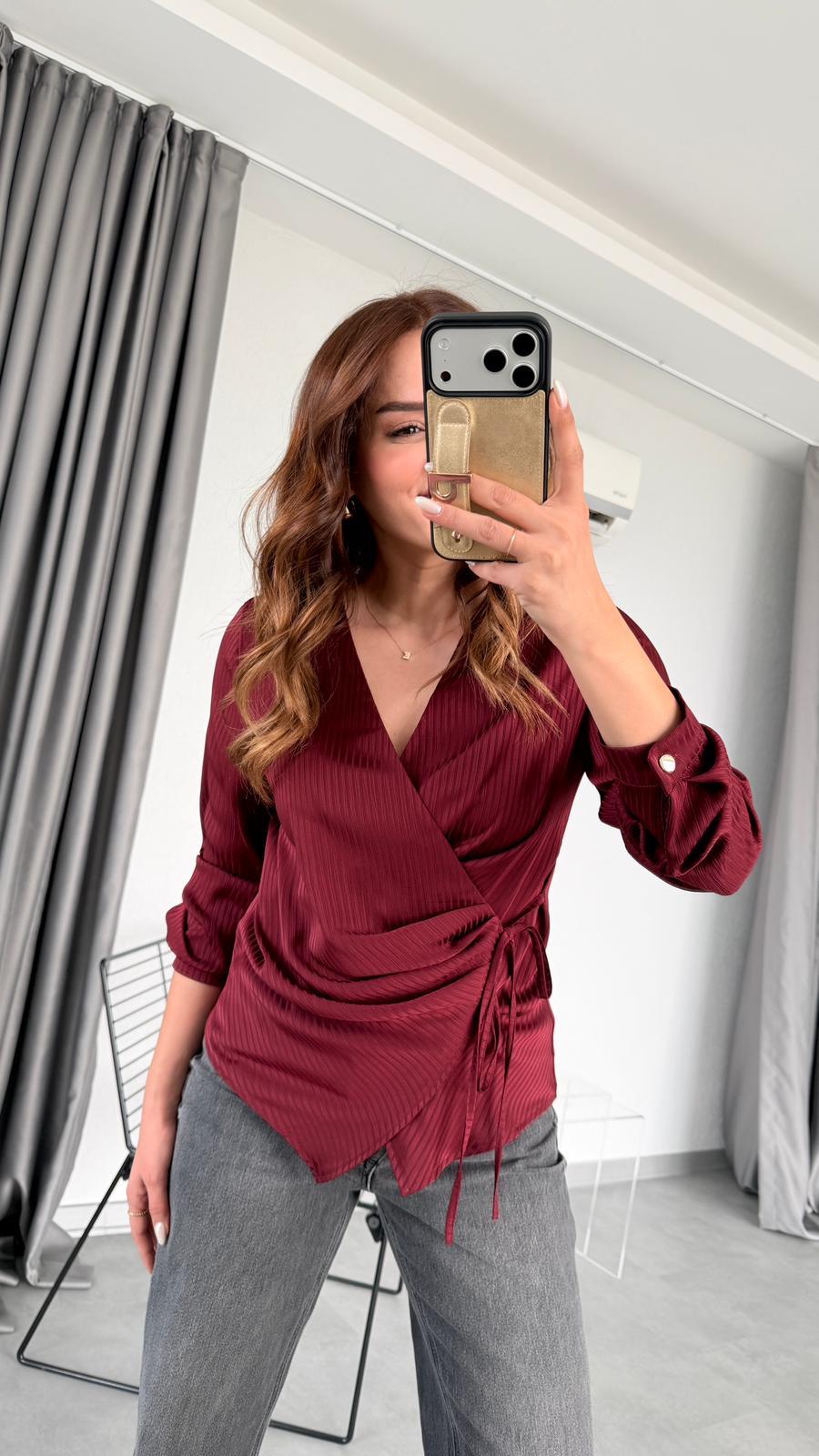 Fabia Pileli Kruvaze Bağlamalı Gömlek